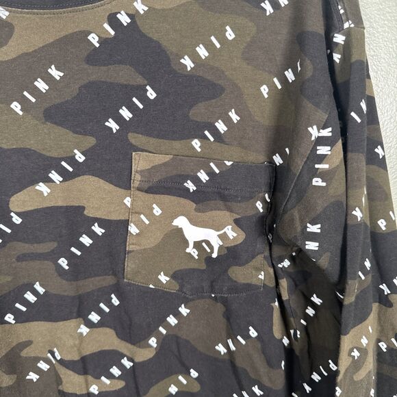 PINK Victoria's Secret Green Camo Allover Print Women’s‎ Long Sleeve Dog Pocket - Picture 3 of 6